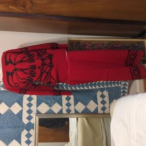 Vintage Needleworks Wool Red Sweater and Skirt Matching Set Outfit Hand Knitted